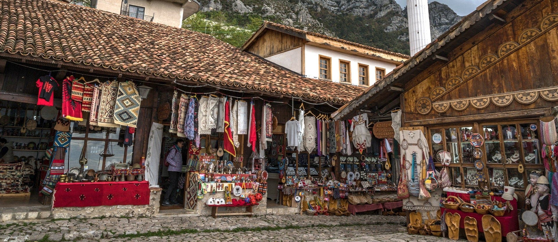 Traditional craft market in Albania with colorful handmade goods