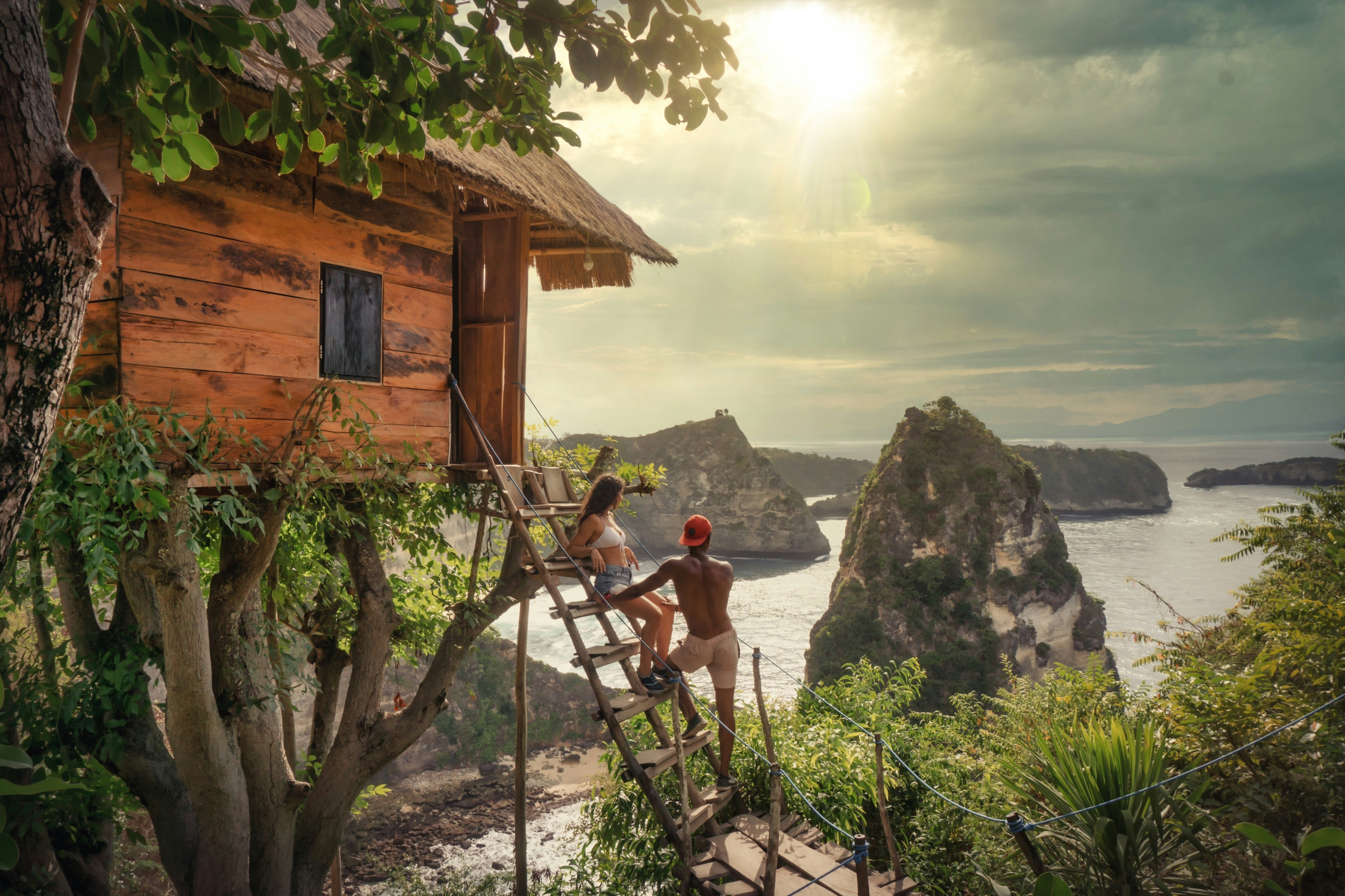 Romantic couple at coastal treehouse