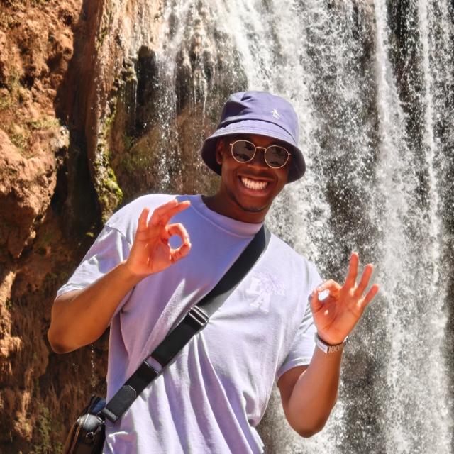 Theo at Ouzoud Falls in Morocco